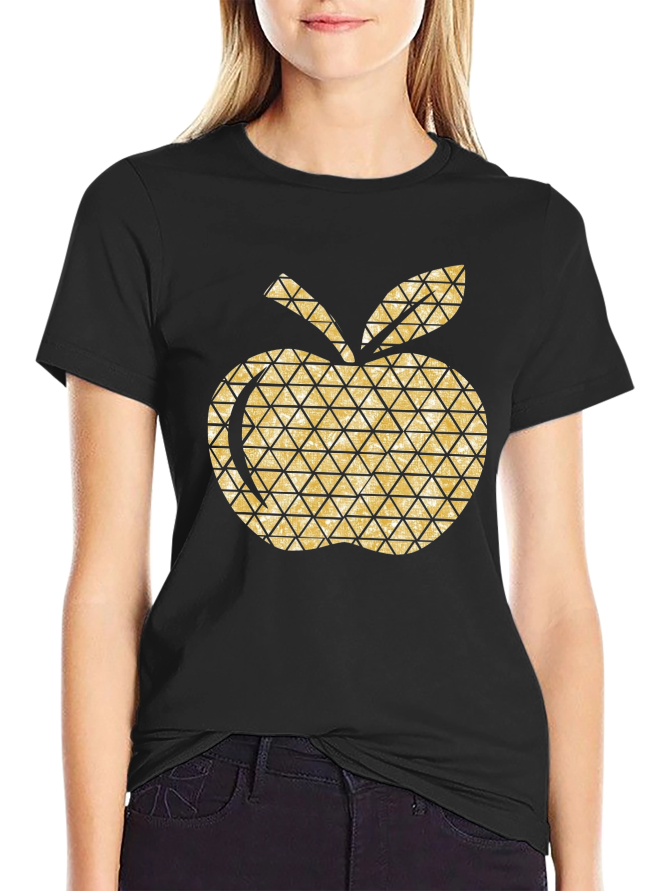 Golden Apple Graphic Tee - Modern Geometric Design