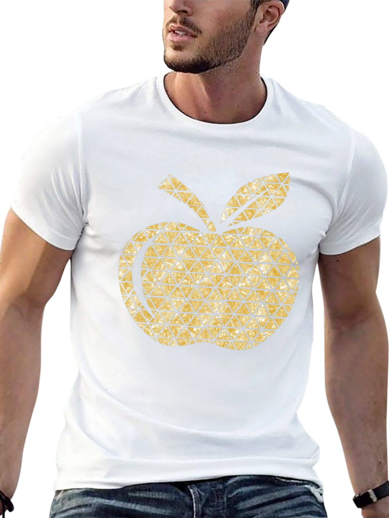 Golden Apple Graphic Tee - Modern Geometric Design