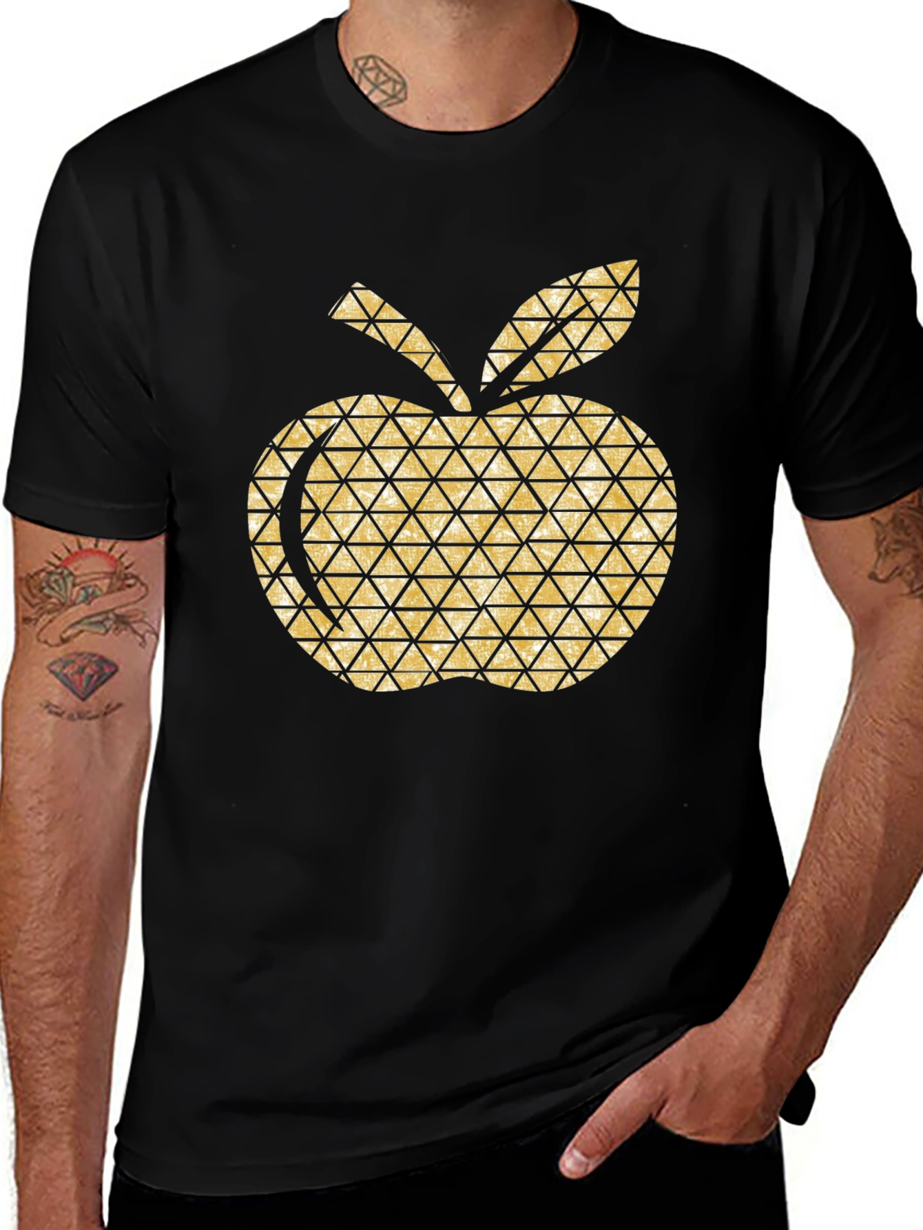 Golden Apple Graphic Tee - Modern Geometric Design