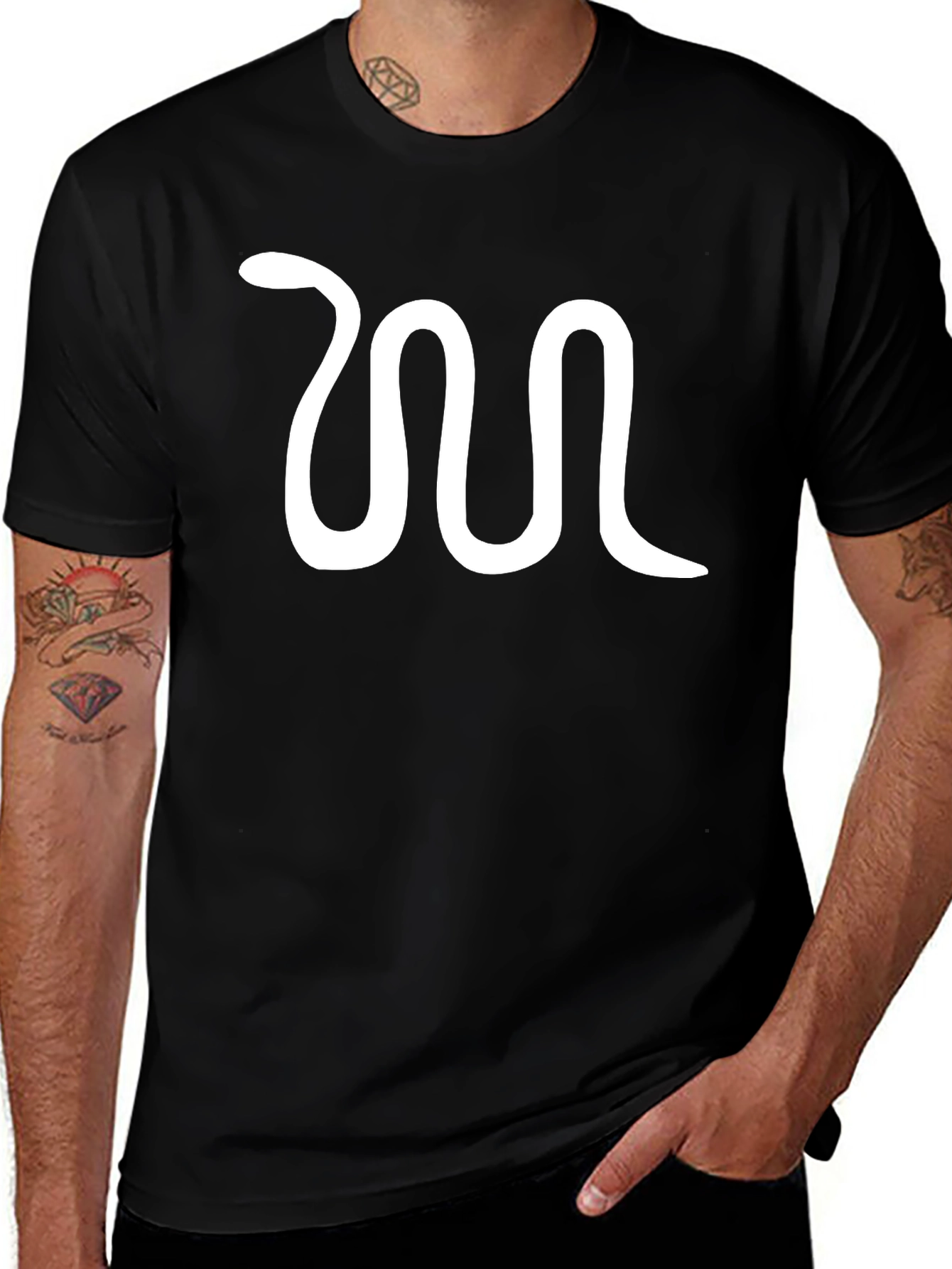 Mens Black T-Shirt with Snake Graphic