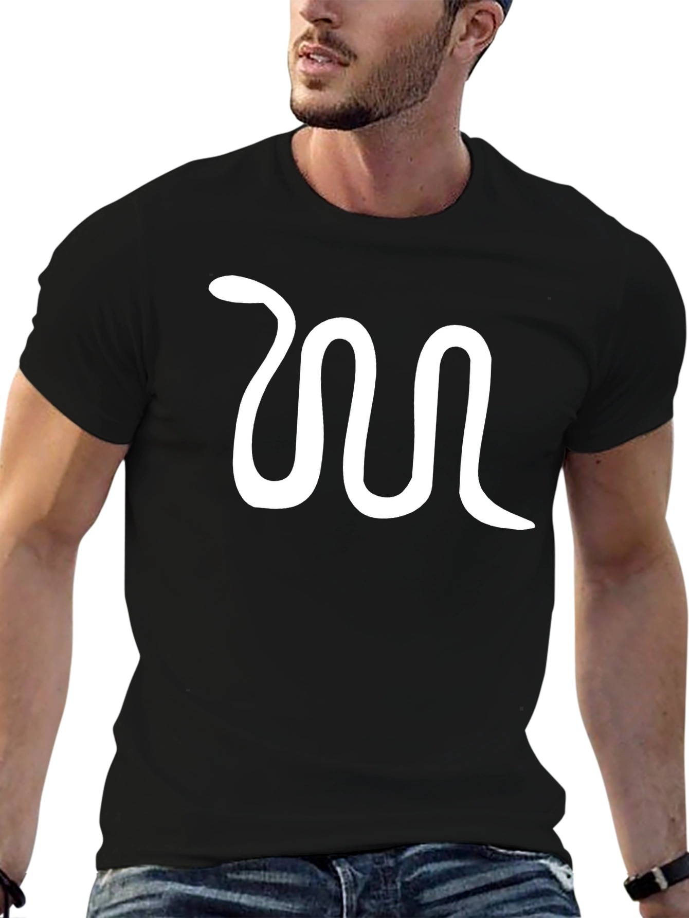 Mens Black T-Shirt with Snake Graphic