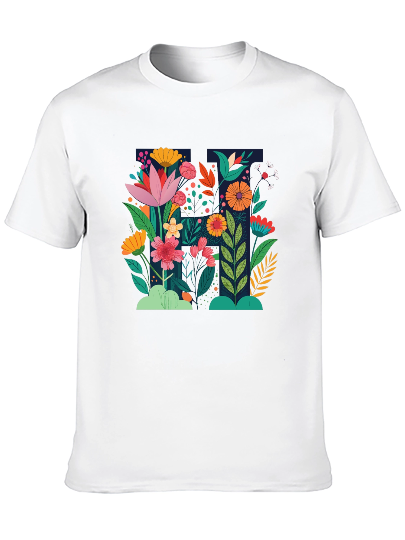 Floral Print Black Crew Neck T-Shirt