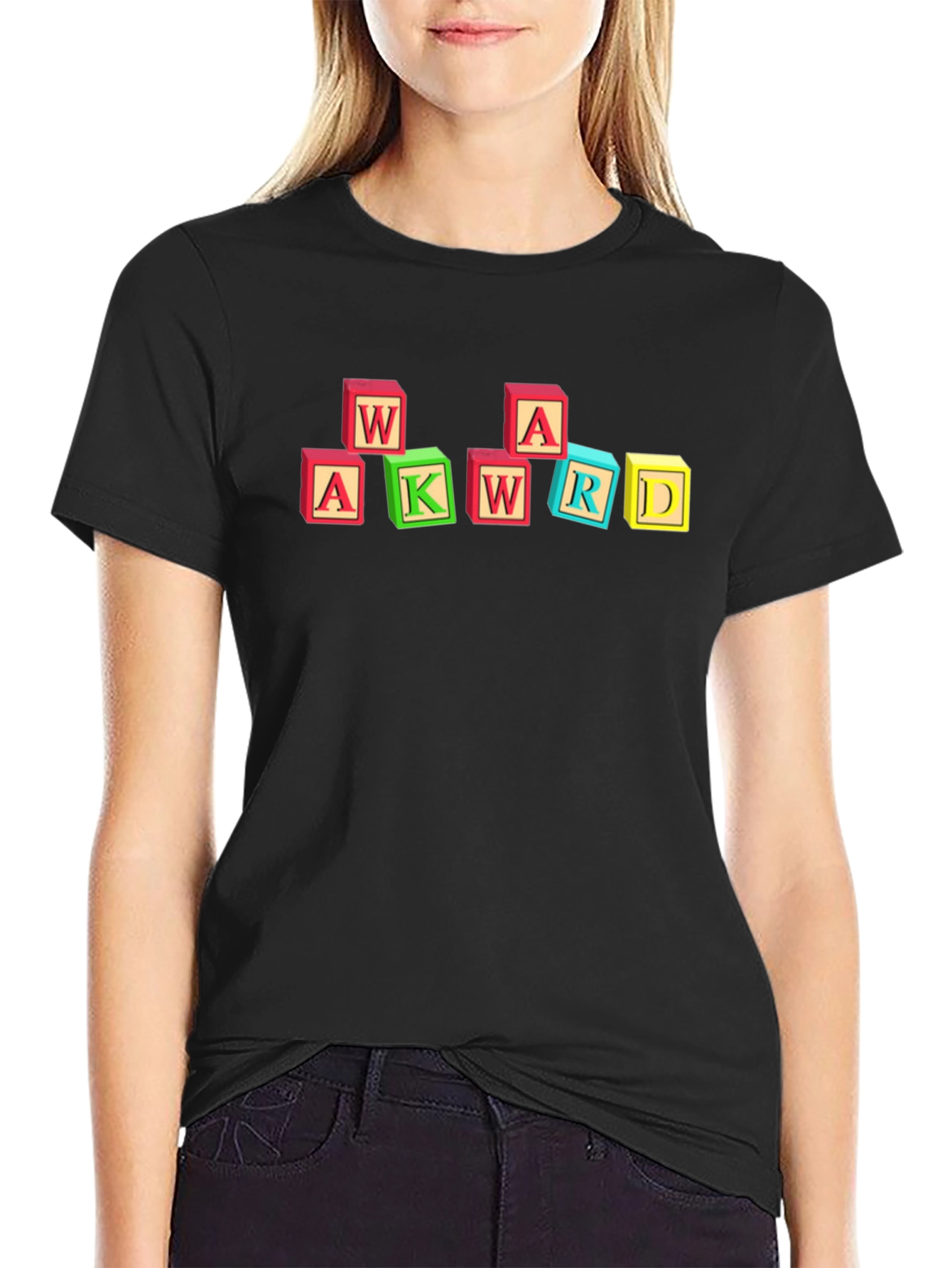 Awkward Block Letter Graphic Black T-Shirt