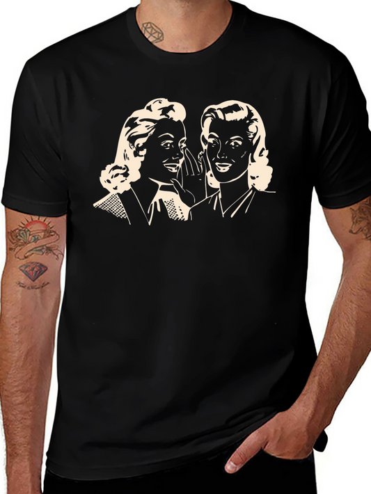 Vintage Gossip Tee - Retro Style Black Cotton