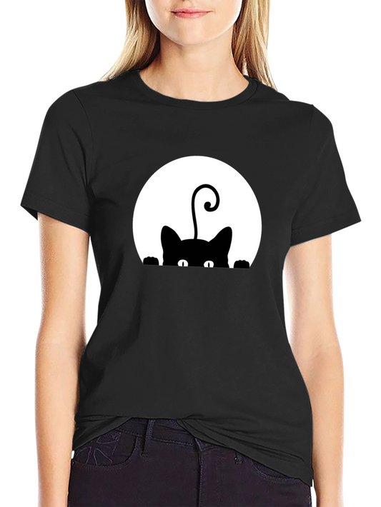 Black Cat Peek-a-Boo Graphic T-Shirt