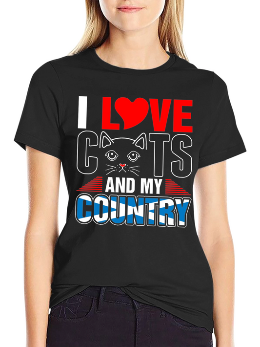 I Love Cats & My Country T-Shirt - Black