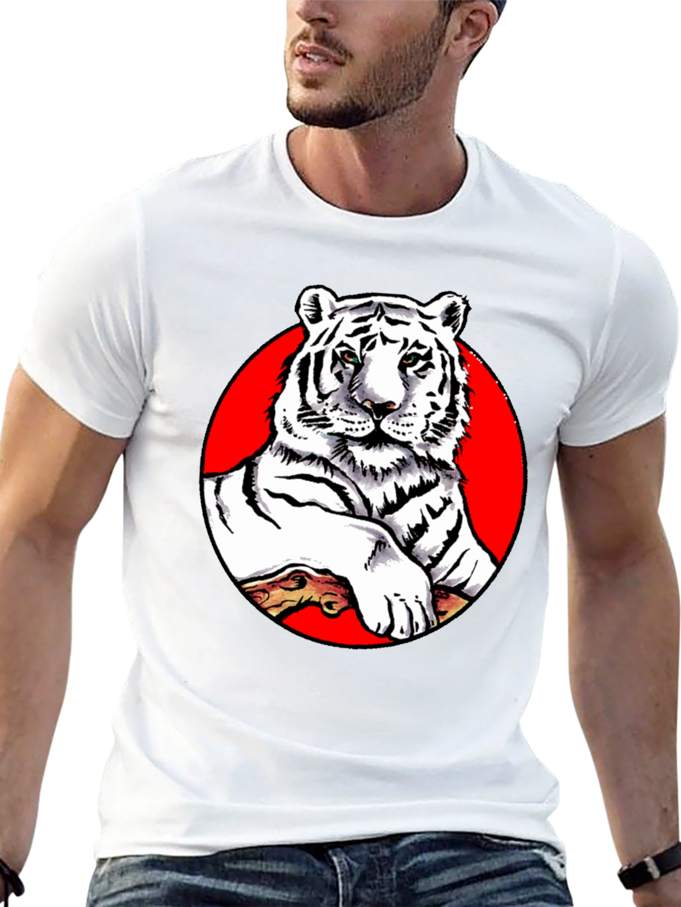 Cool White Tiger Graphic Tee - Black