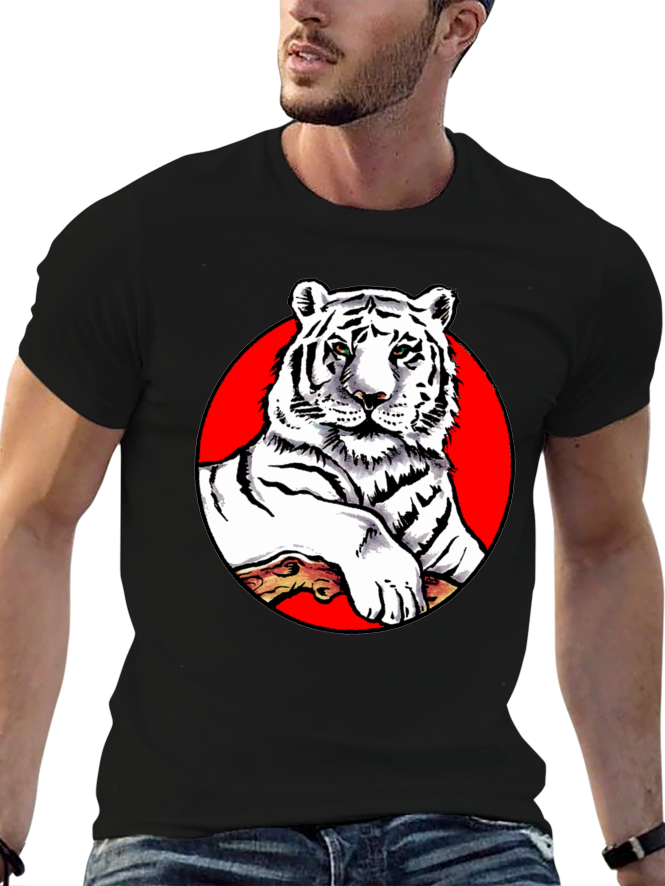 Cool White Tiger Graphic Tee - Black
