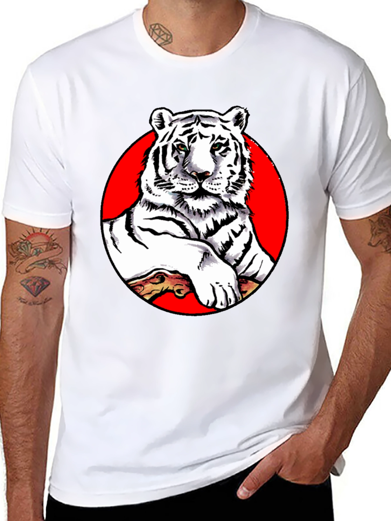 Cool White Tiger Graphic Tee - Black