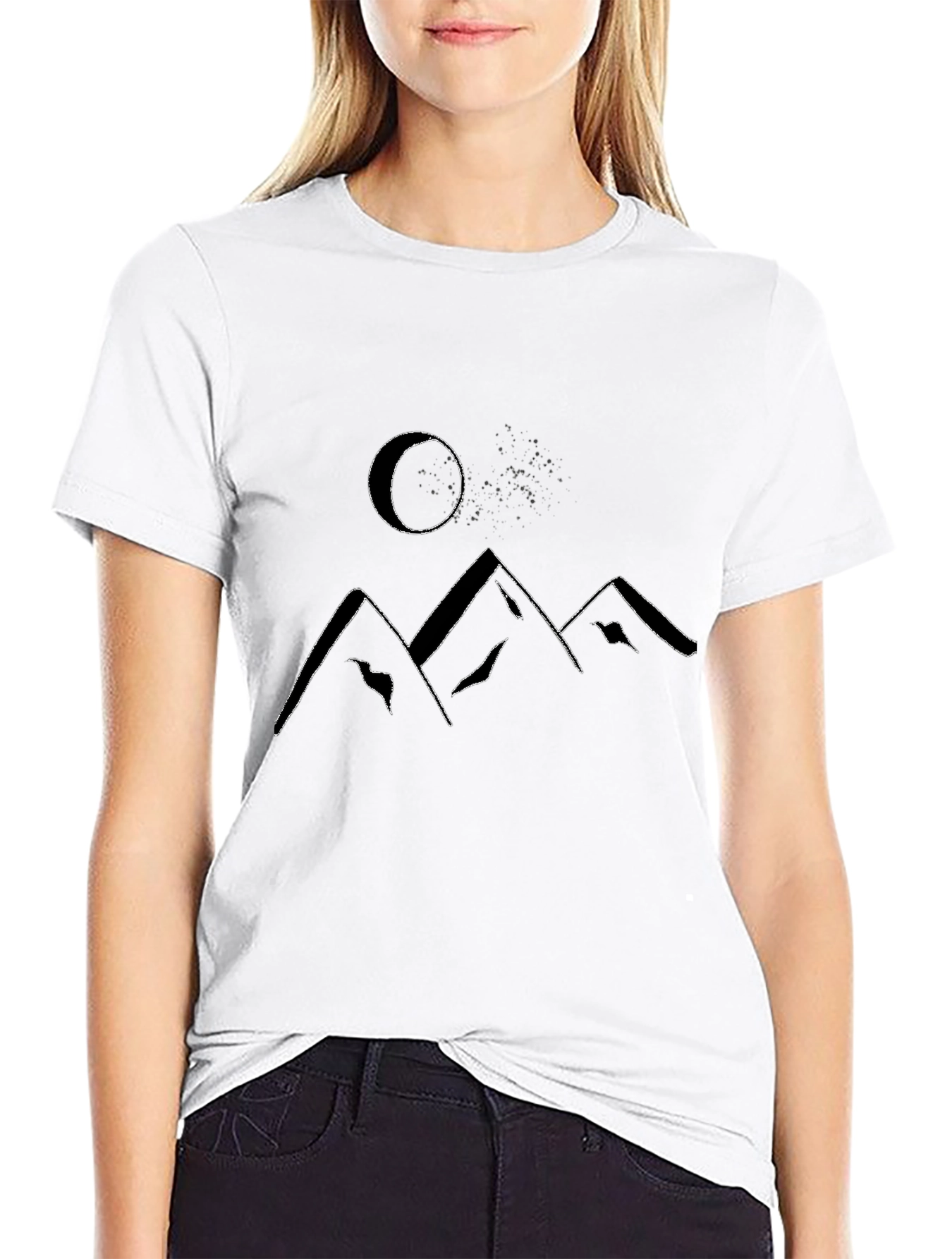Mens Black T-Shirt - Mountain & Moon Graphic Tee