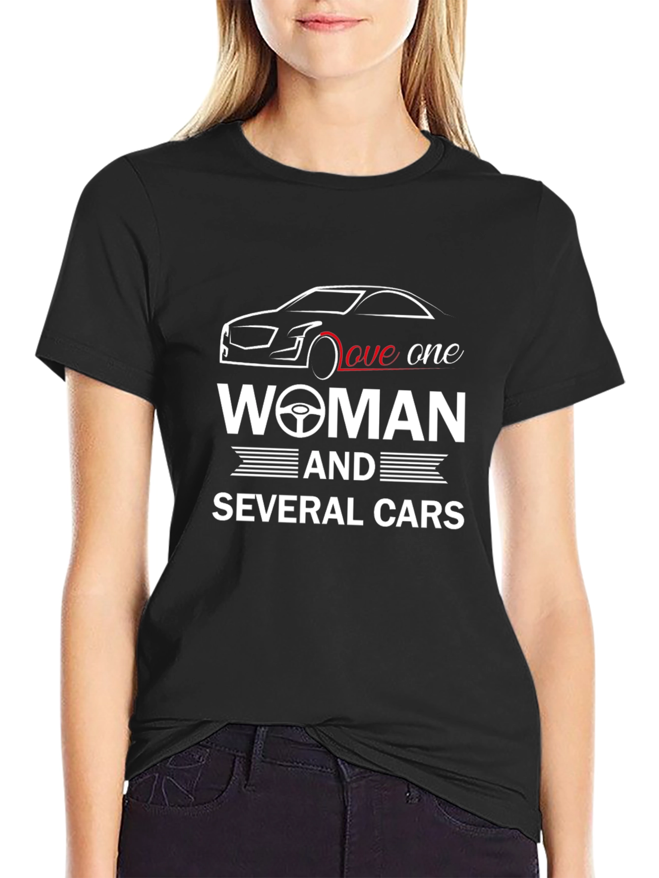 Love One Woman and Several Cars Graphic Tee