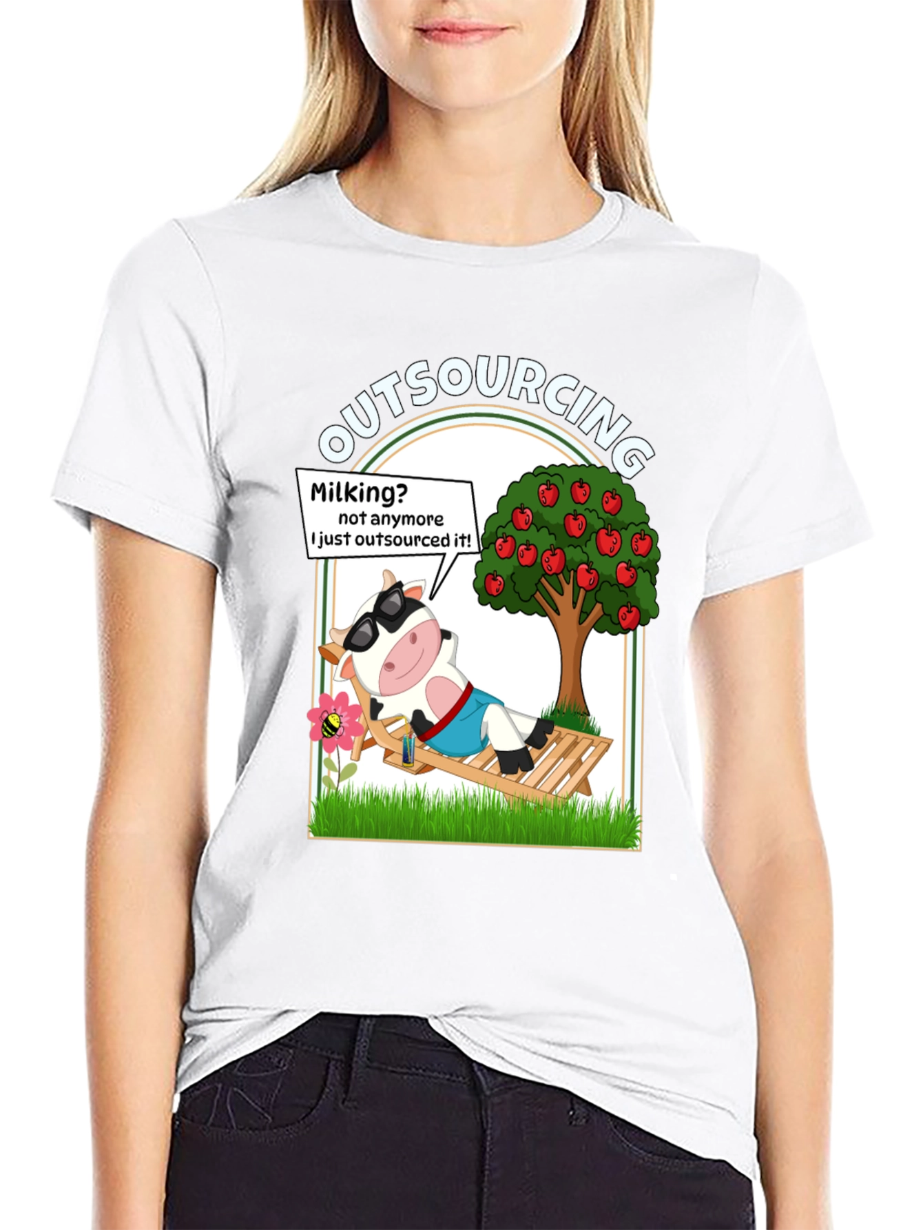 Outsourcing Cow T-Shirt - Funny Lazy Farm Animal Tee