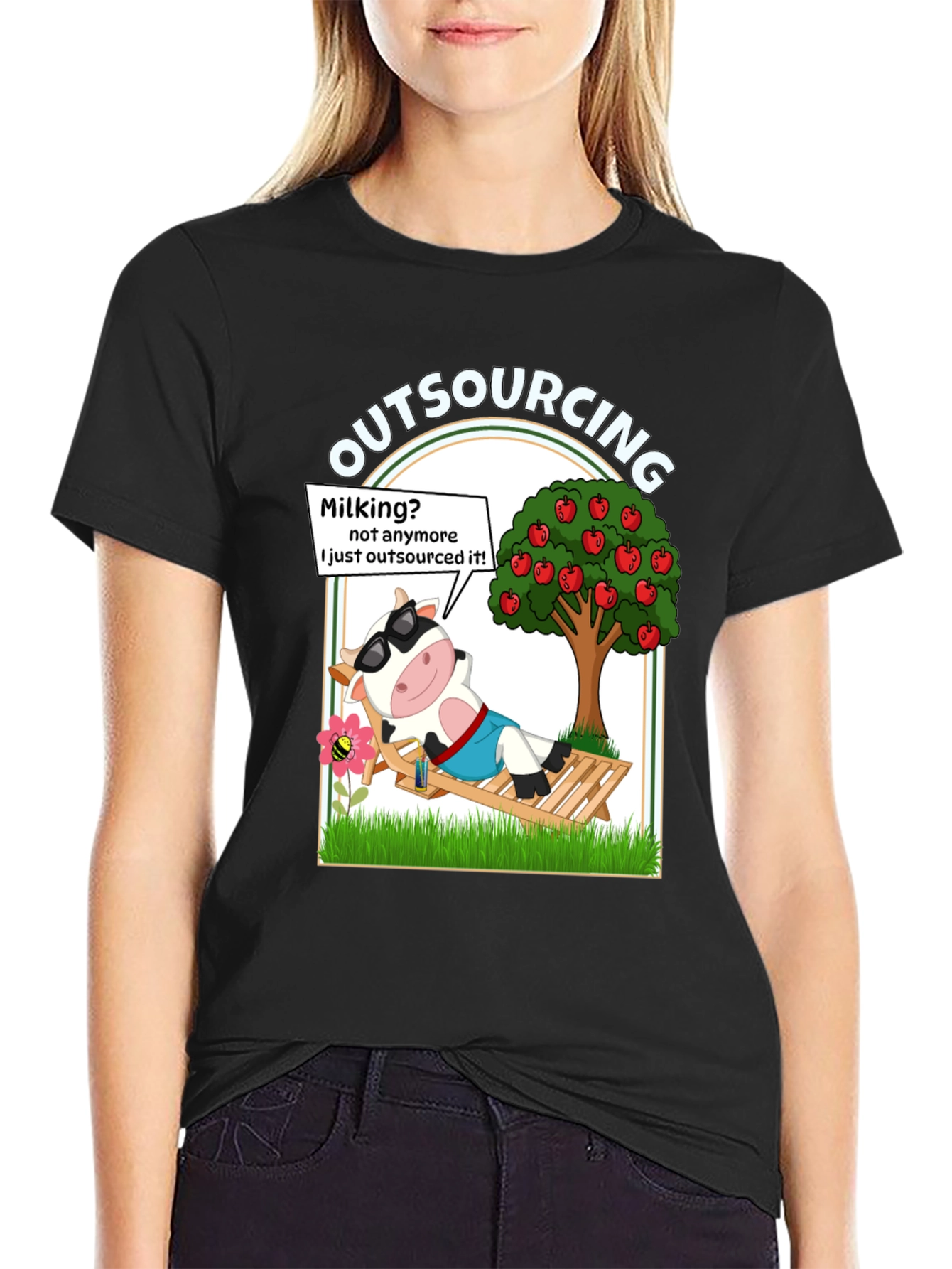 Outsourcing Cow T-Shirt - Funny Lazy Farm Animal Tee