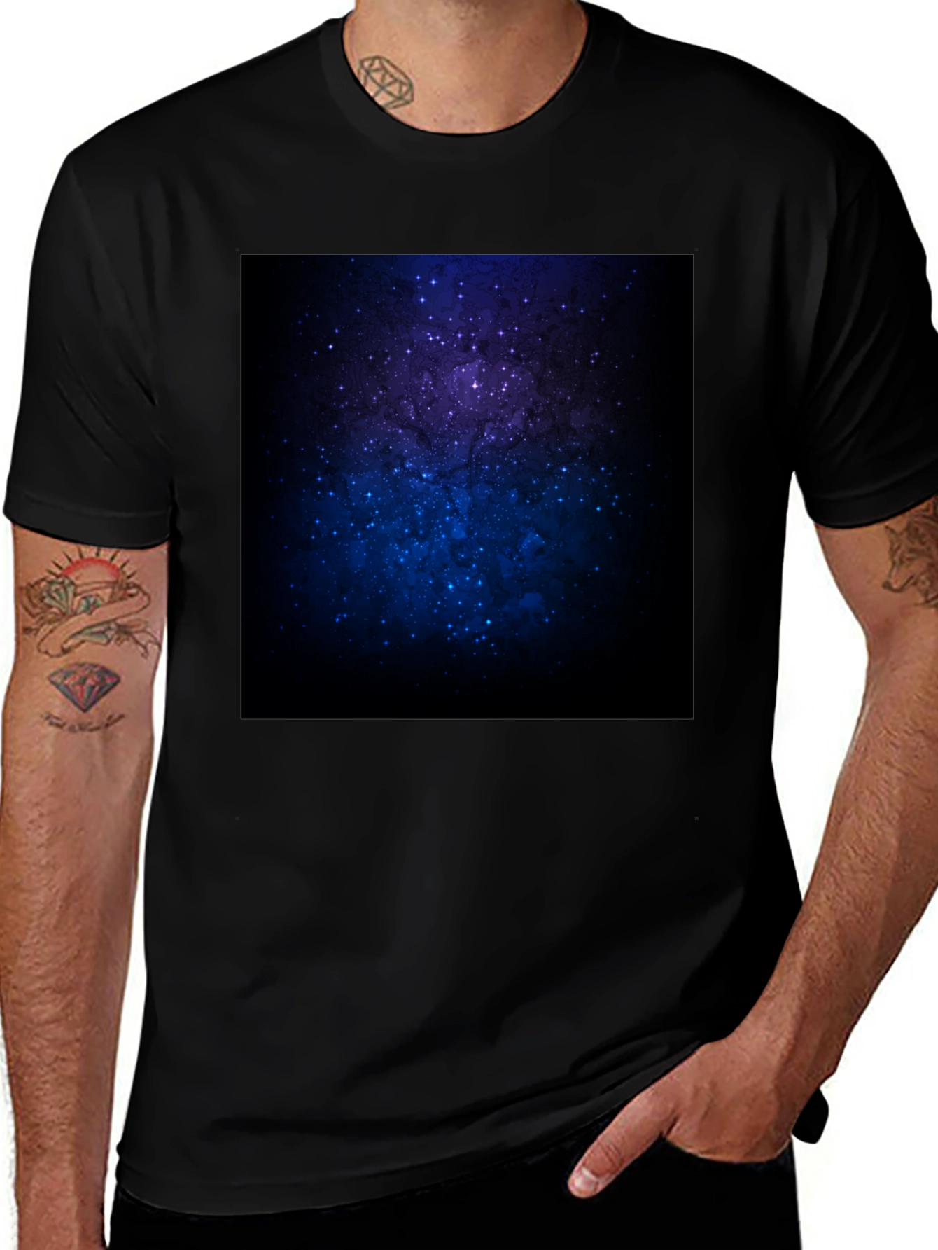 Cosmic Galaxy Print Black T-Shirt