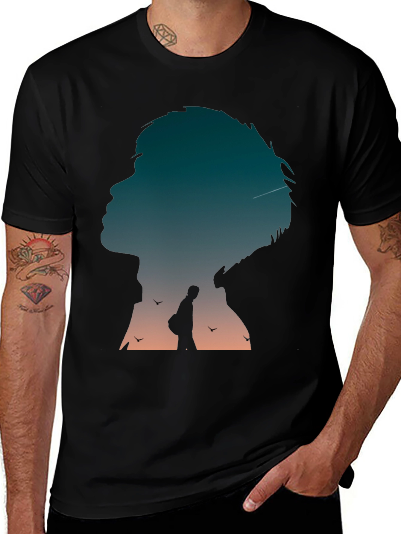 Silhouette Graphic Print Black T-Shirt