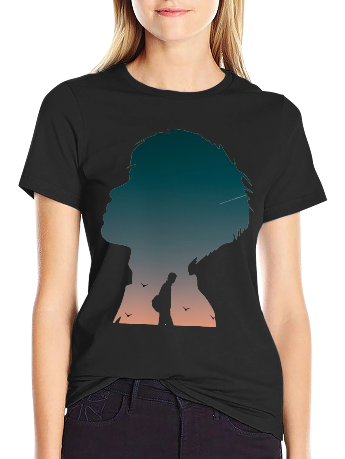 Silhouette Graphic Print Black T-Shirt