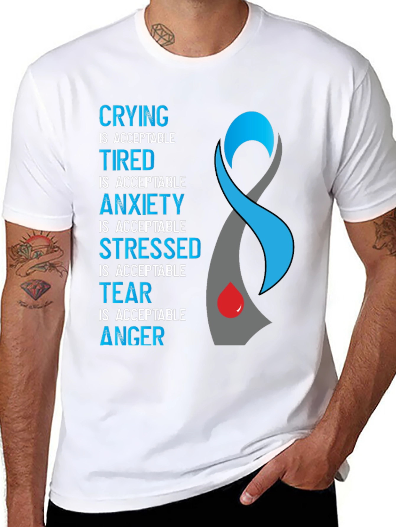 Acceptance Ribbon T-Shirt: Crying Tired Anxiety Stress Tear Anger