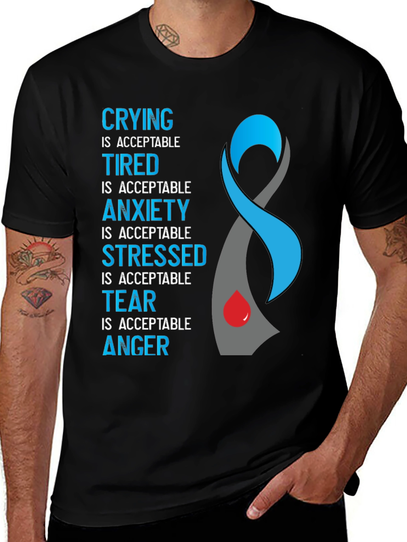 Acceptance Ribbon T-Shirt: Crying Tired Anxiety Stress Tear Anger