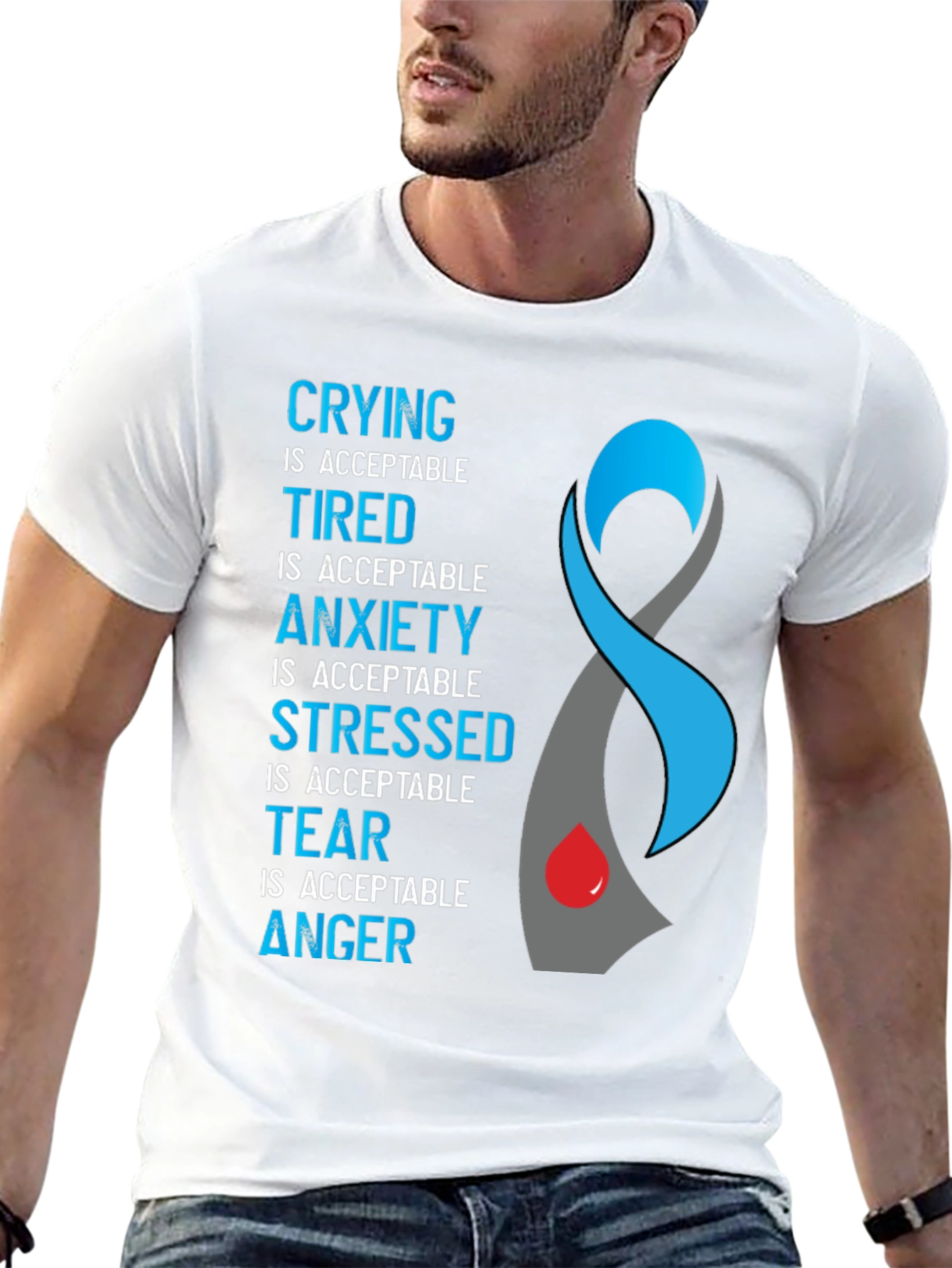 Acceptance Ribbon T-Shirt: Crying Tired Anxiety Stress Tear Anger