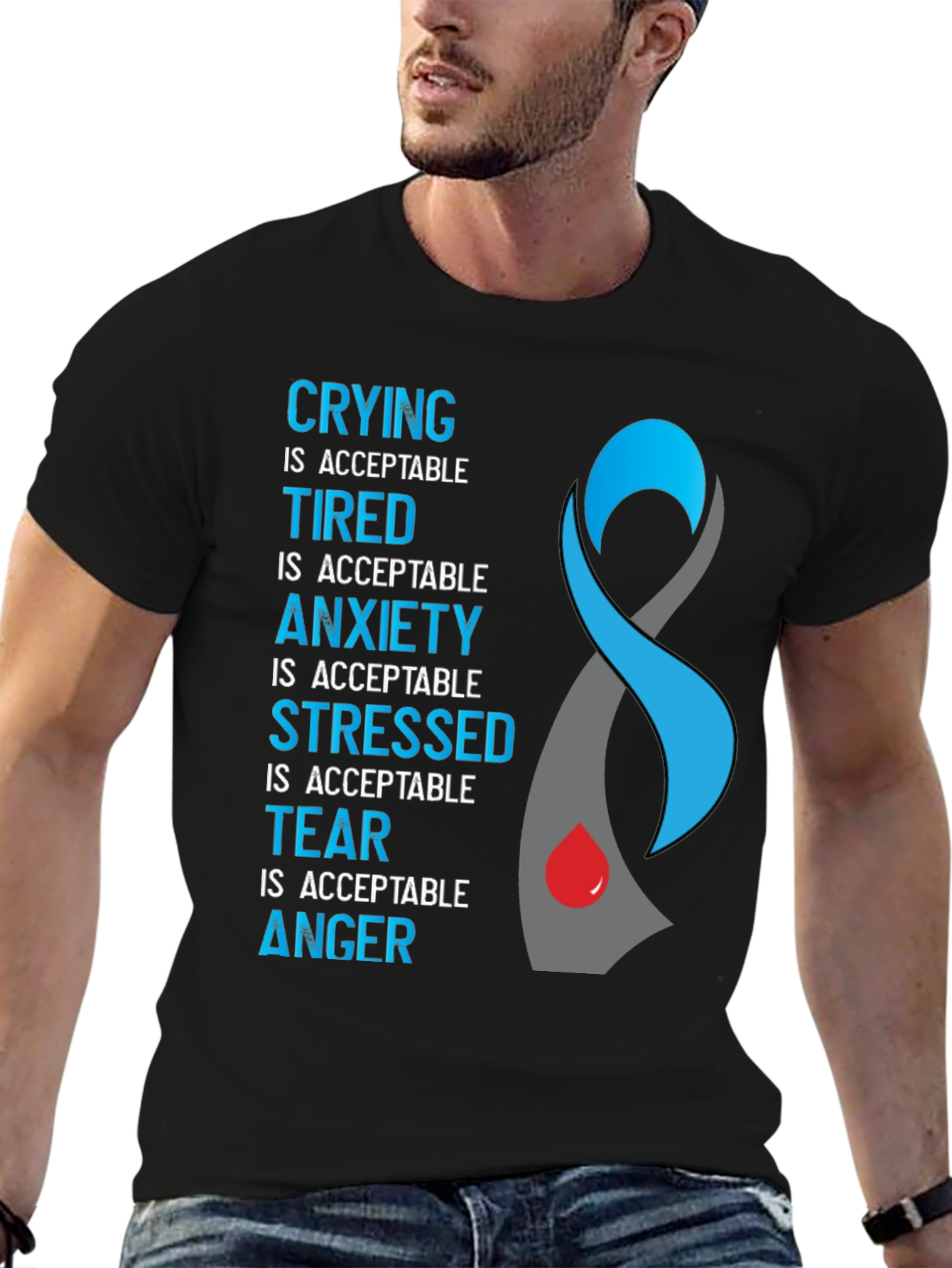 Acceptance Ribbon T-Shirt: Crying Tired Anxiety Stress Tear Anger