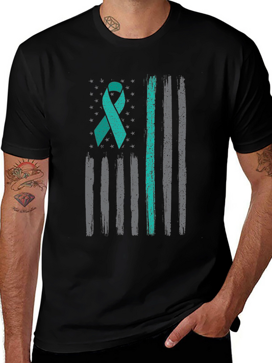 Teal Ribbon US Flag Mental Health Awareness T-Shirt
