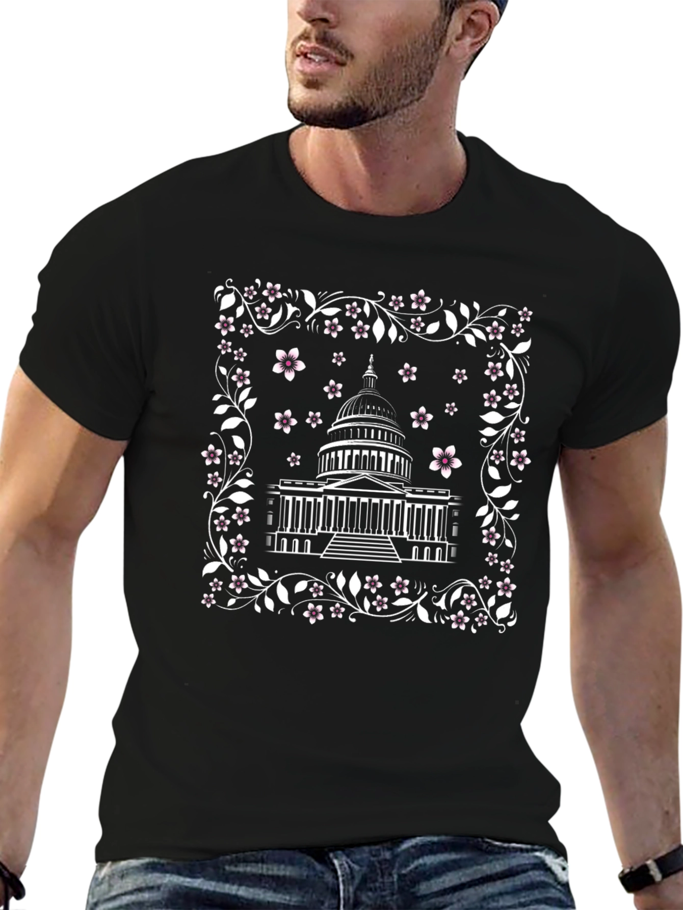 Capitol Building Floral T-Shirt - Black