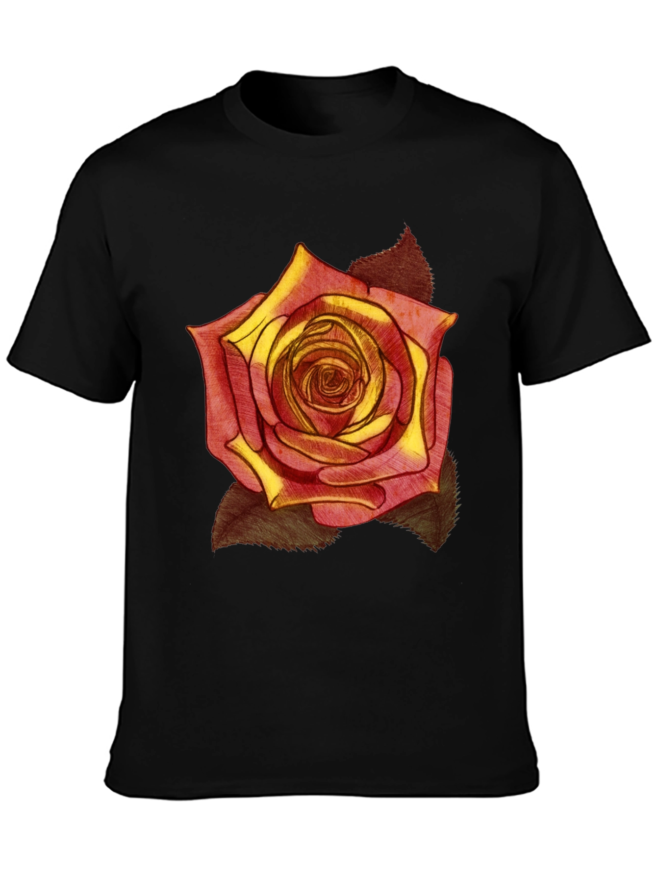 Rose Graphic Print Black T-Shirt
