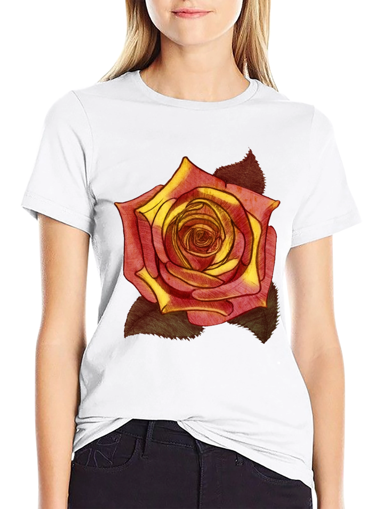 Rose Graphic Print Black T-Shirt