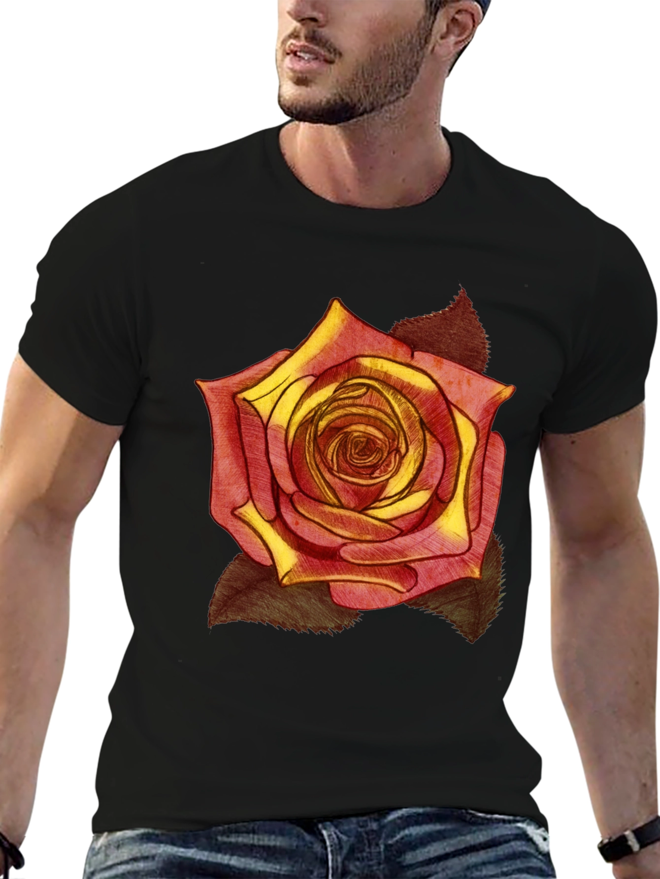 Rose Graphic Print Black T-Shirt