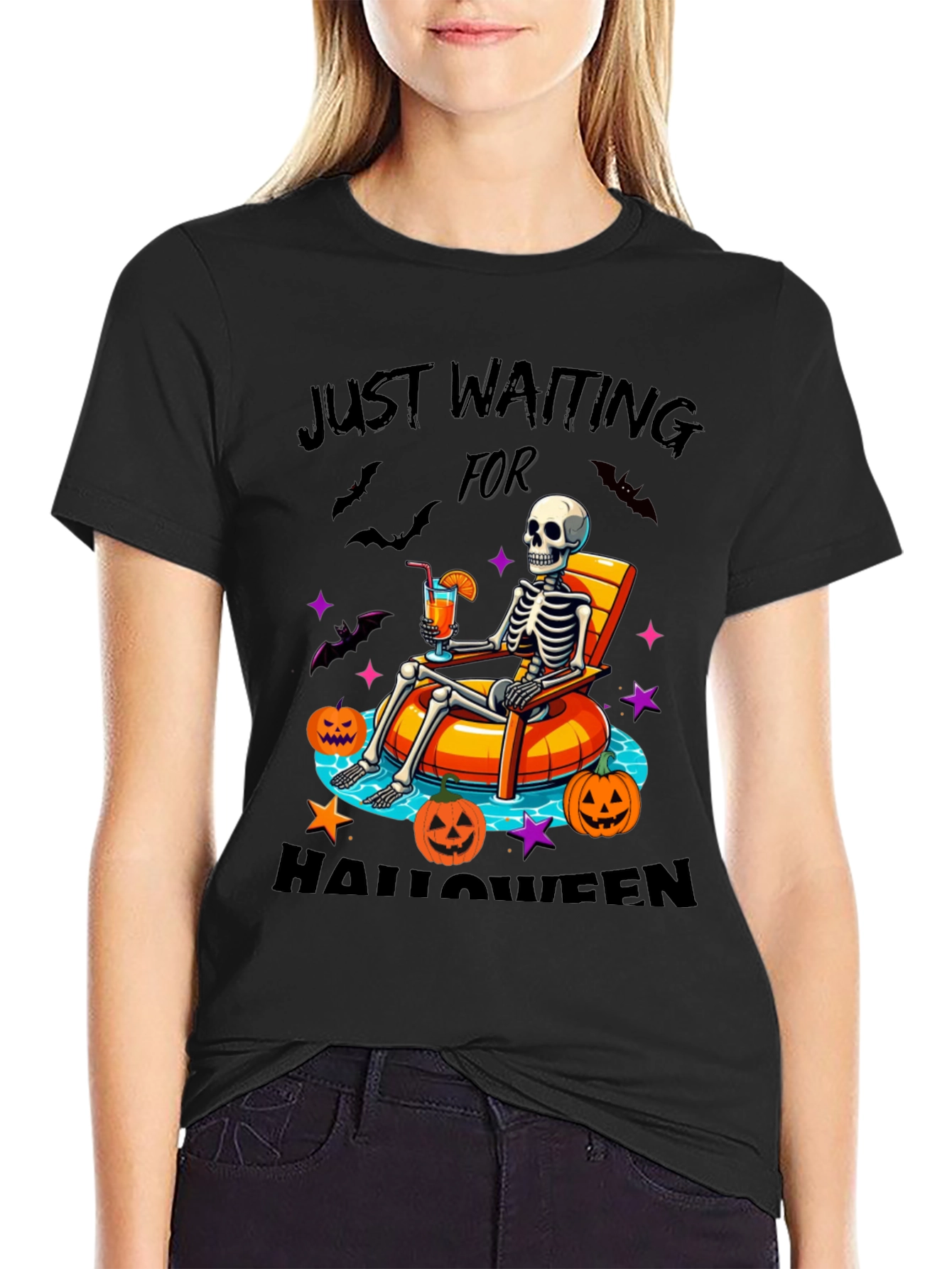 Halloween Skeleton Lounging Graphic Tee