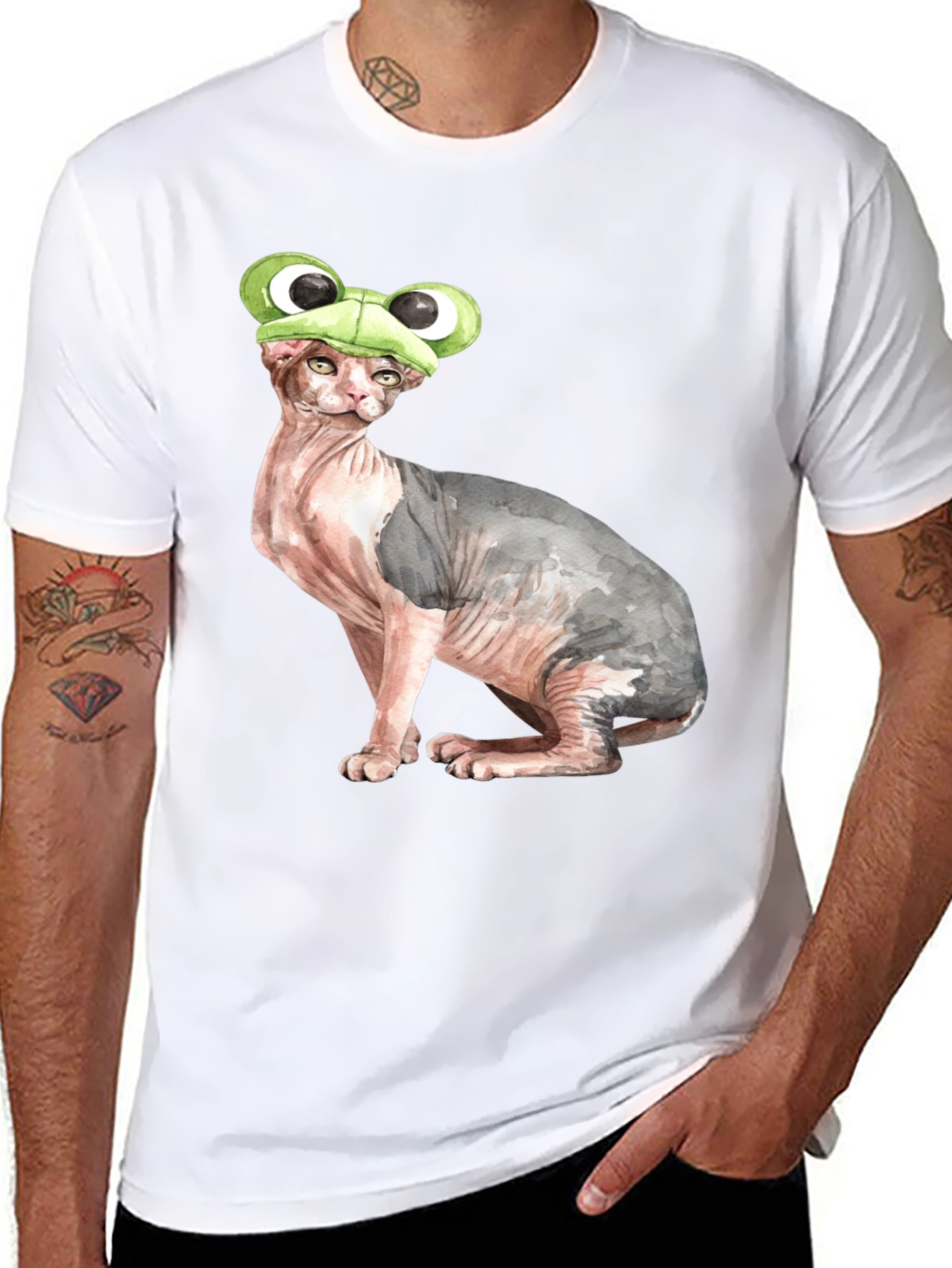 Frog Hat Cat T-Shirt Funny Animal Tee
