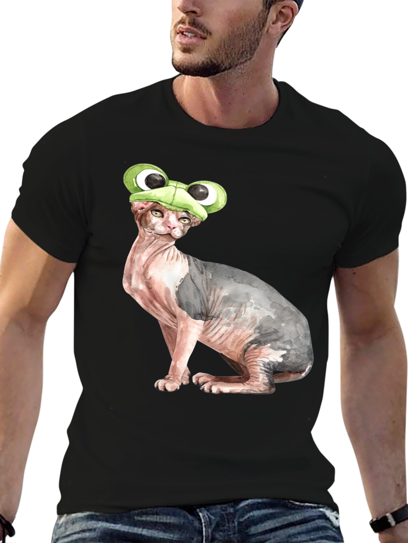 Frog Hat Cat T-Shirt Funny Animal Tee