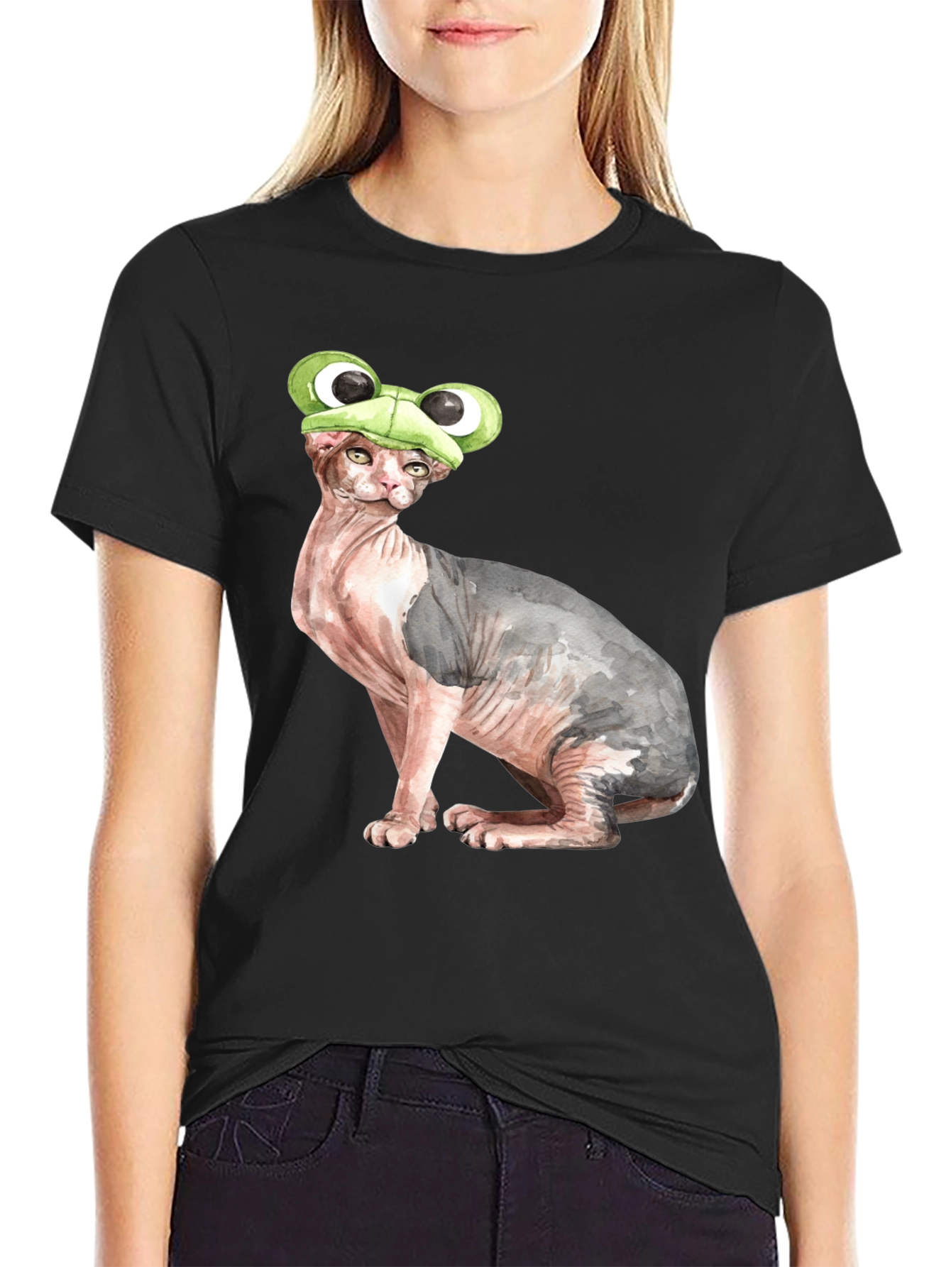 Frog Hat Cat T-Shirt Funny Animal Tee