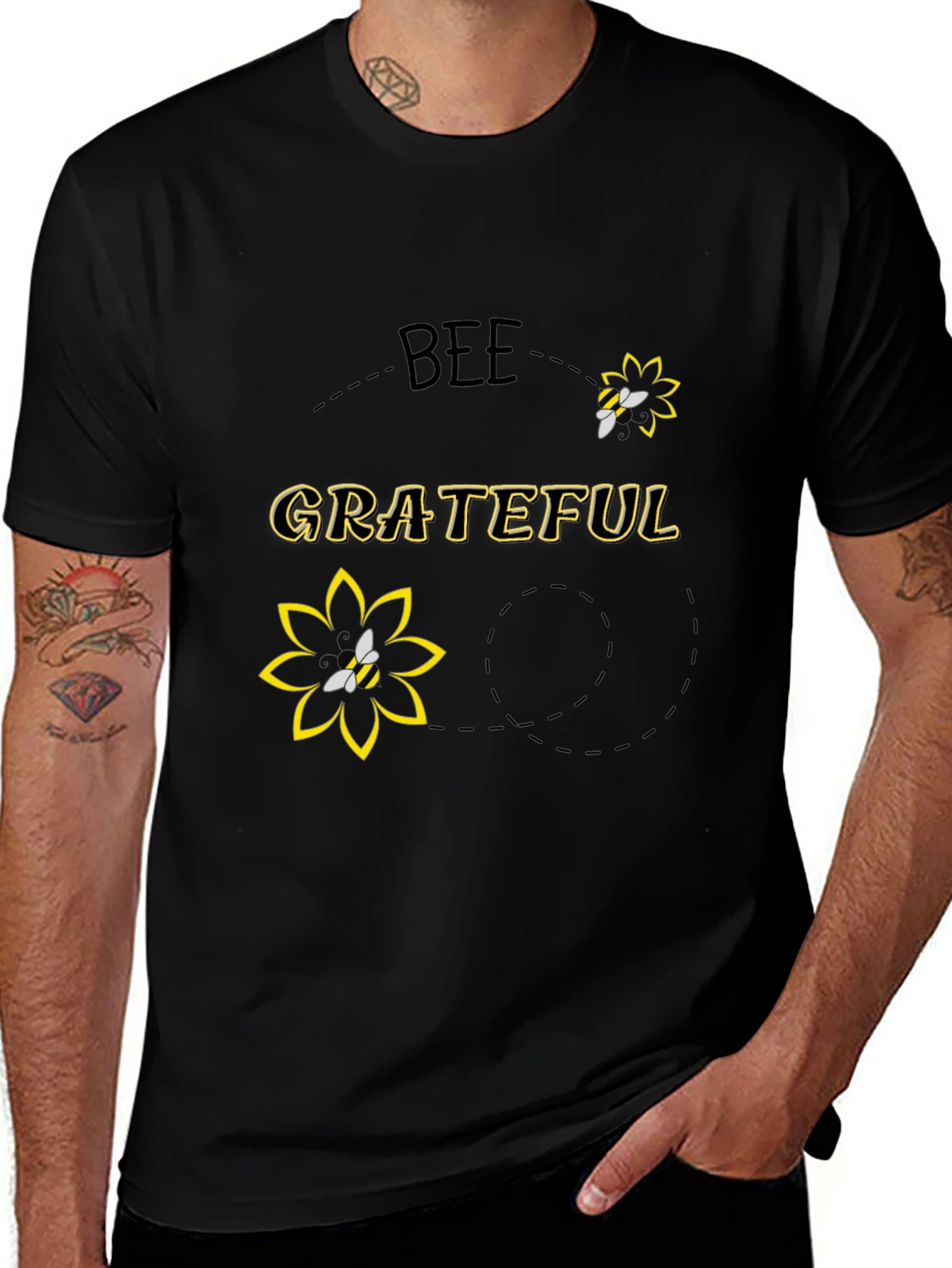Bee Grateful Black Graphic T-Shirt