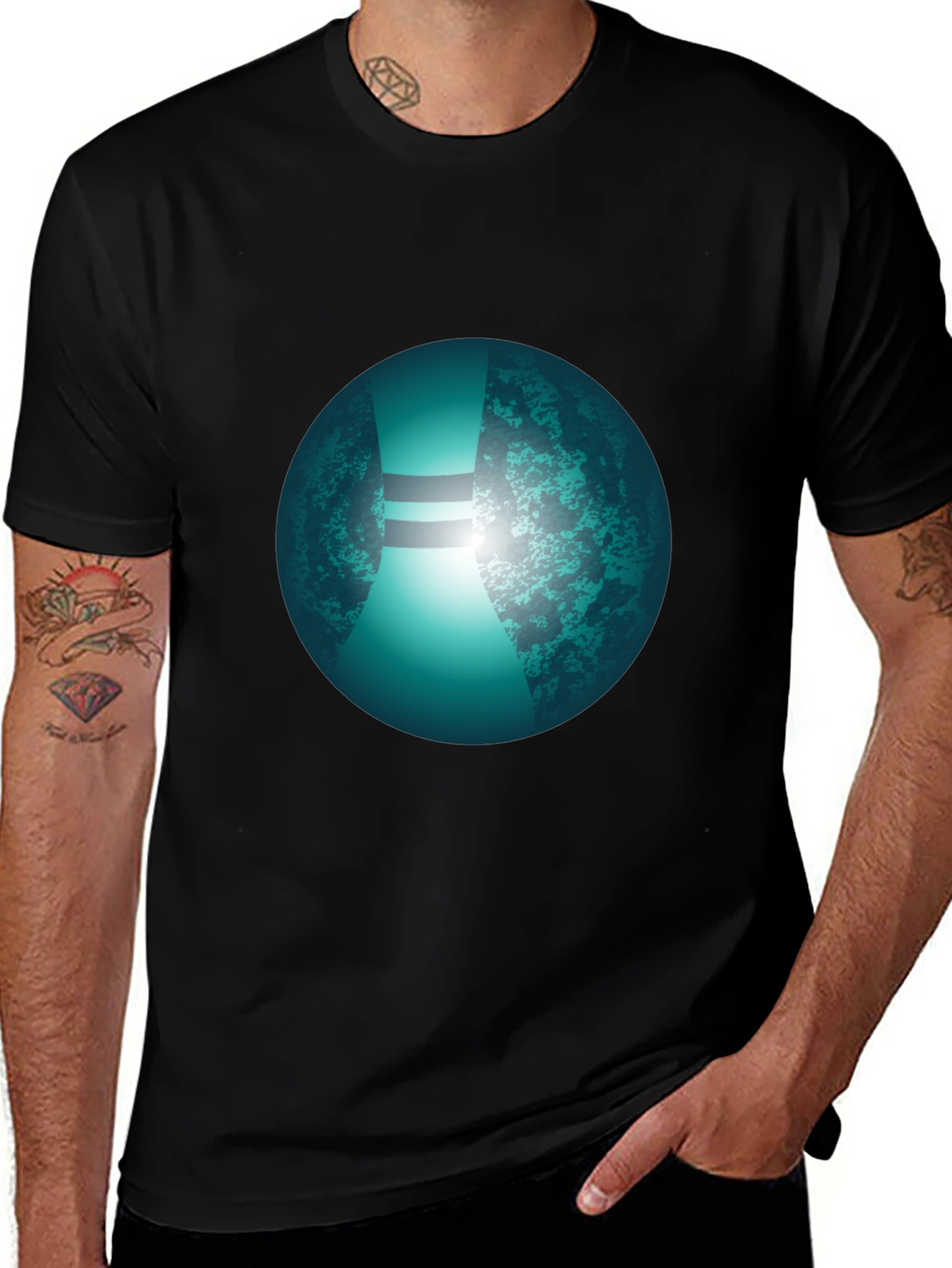 Mens Black T-Shirt with Graphic Orb Design