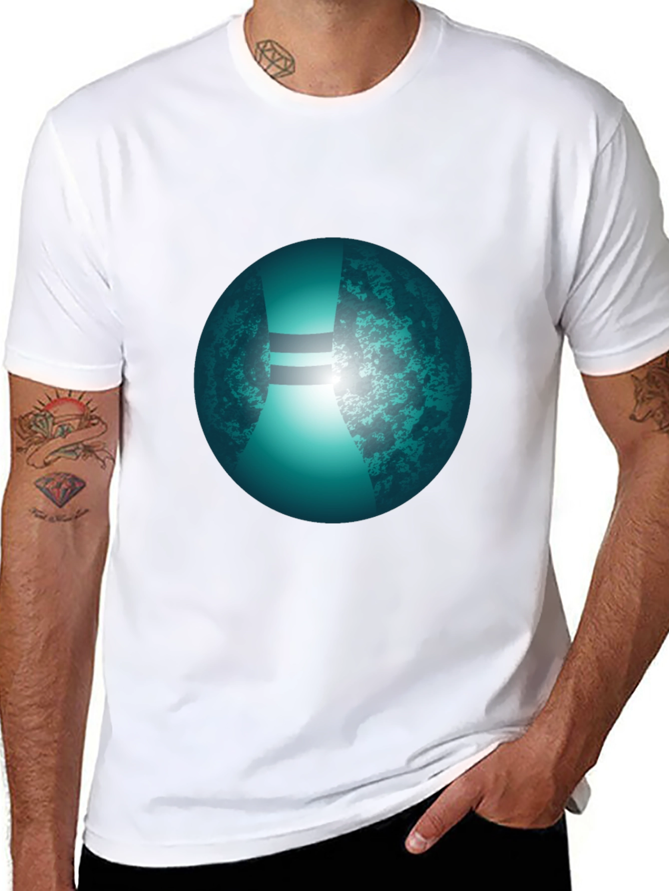 Mens Black T-Shirt with Graphic Orb Design