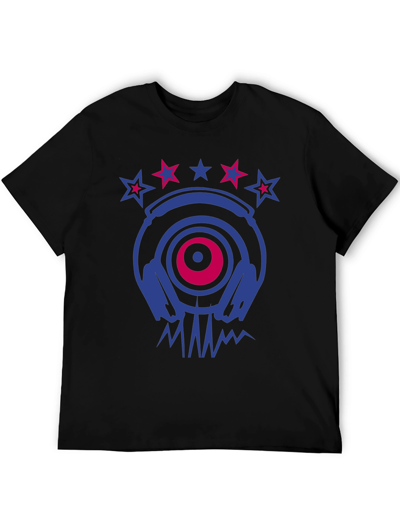 Cool DJ Headphones & Stars Graphic Print T-Shirt