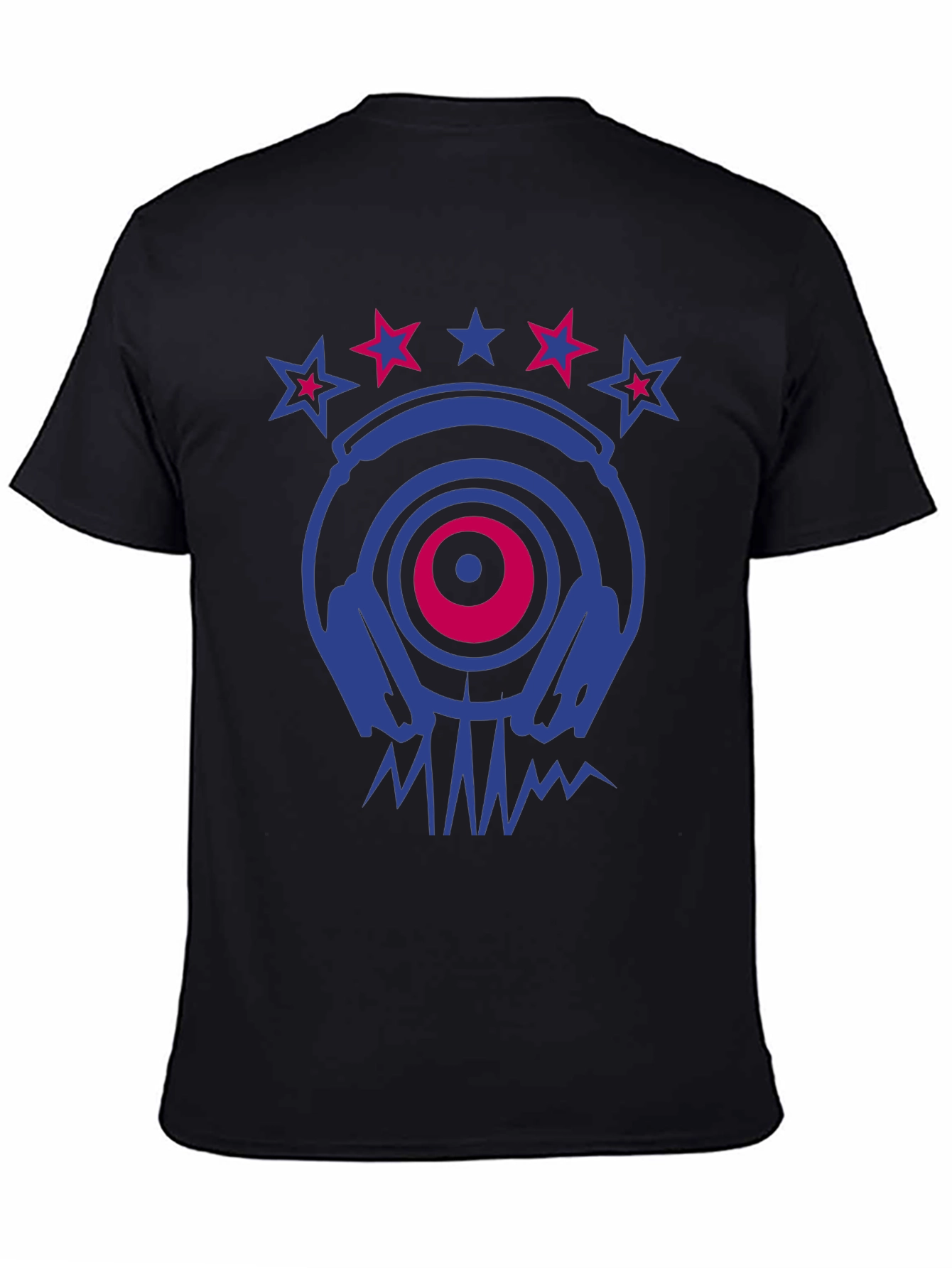 Cool DJ Headphones & Stars Graphic Print T-Shirt
