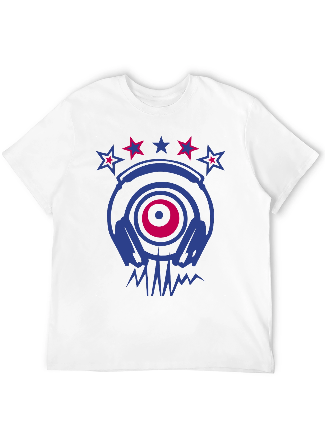 Cool DJ Headphones & Stars Graphic Print T-Shirt