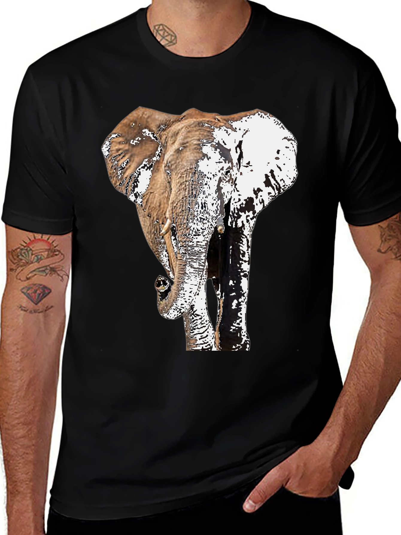 Elephant Graphic Print Black T-Shirt