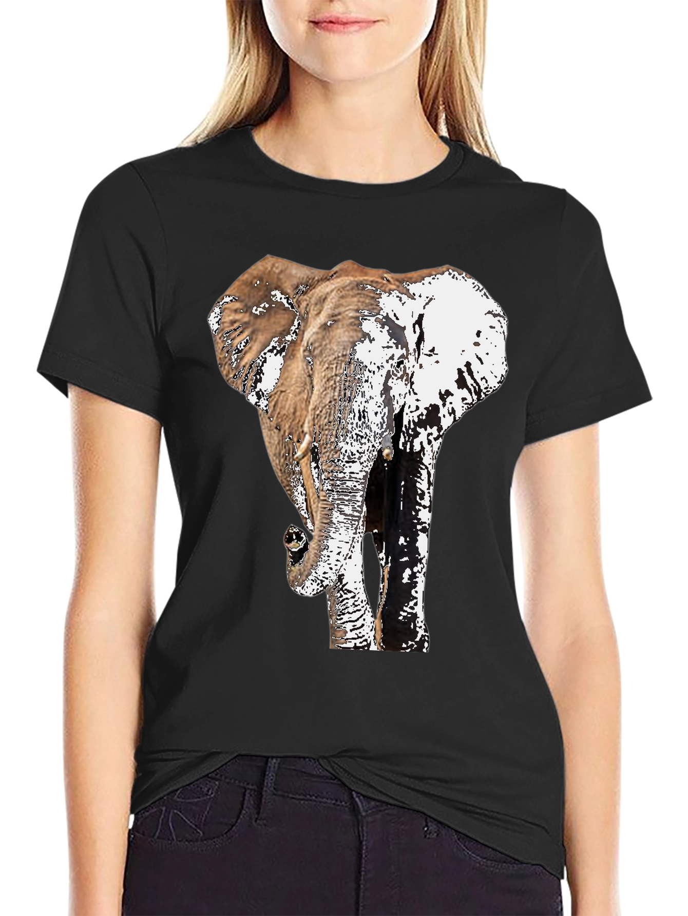 Elephant Graphic Print Black T-Shirt