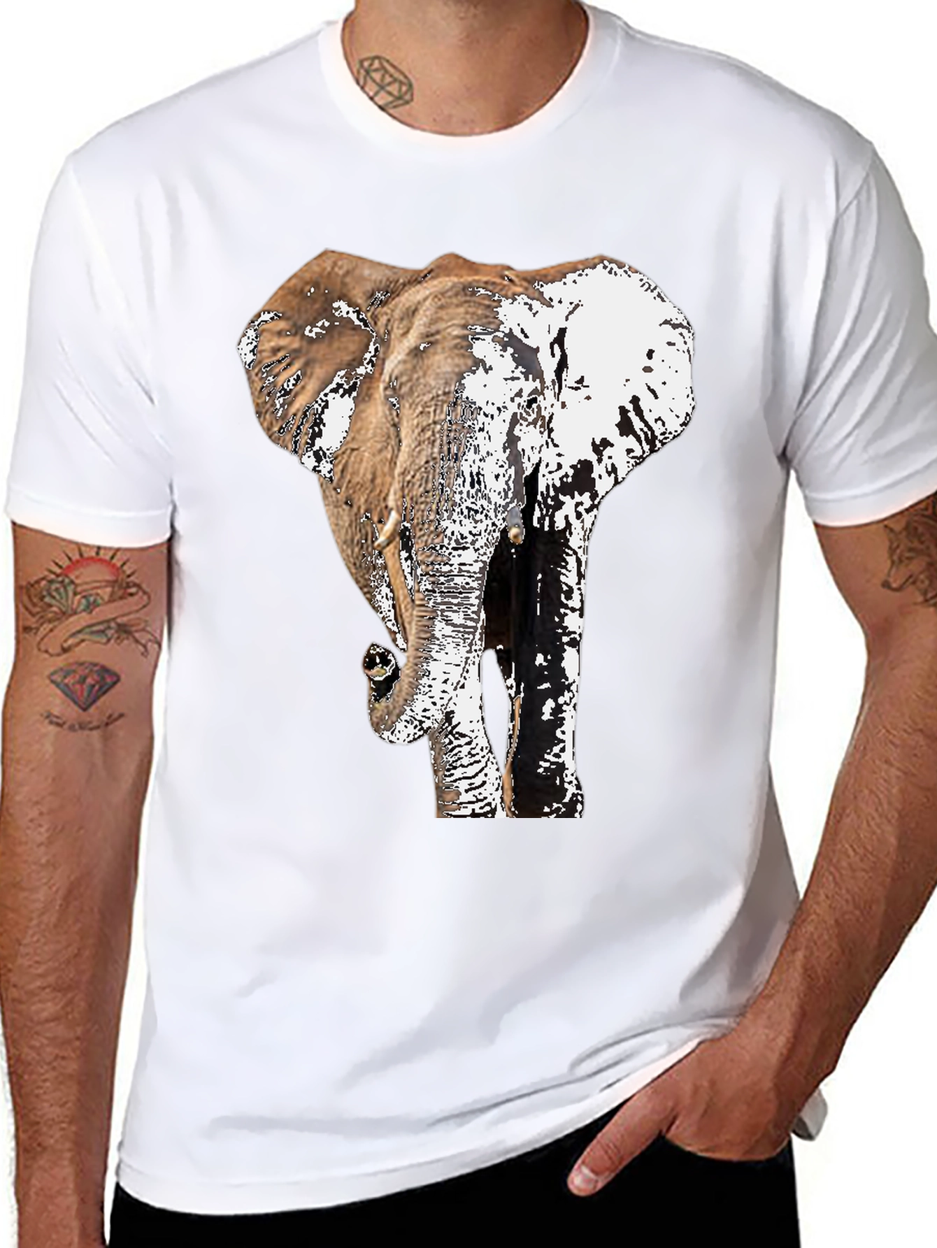 Elephant Graphic Print Black T-Shirt