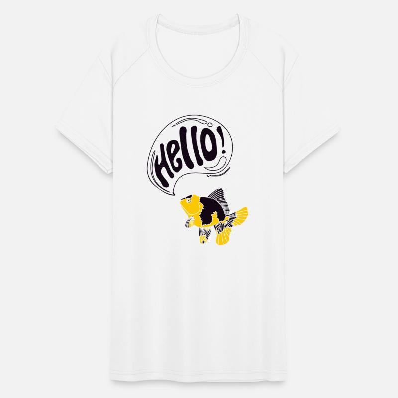 yellow black goldfish greeting hello
