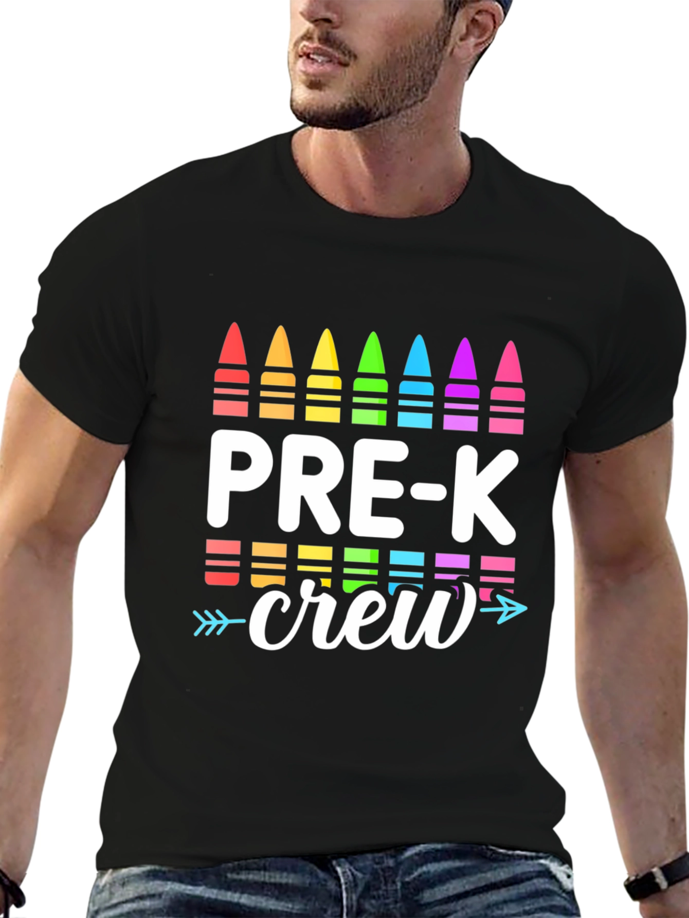 Pre-K Crew Teacher Shirt Rainbow Crayon Design