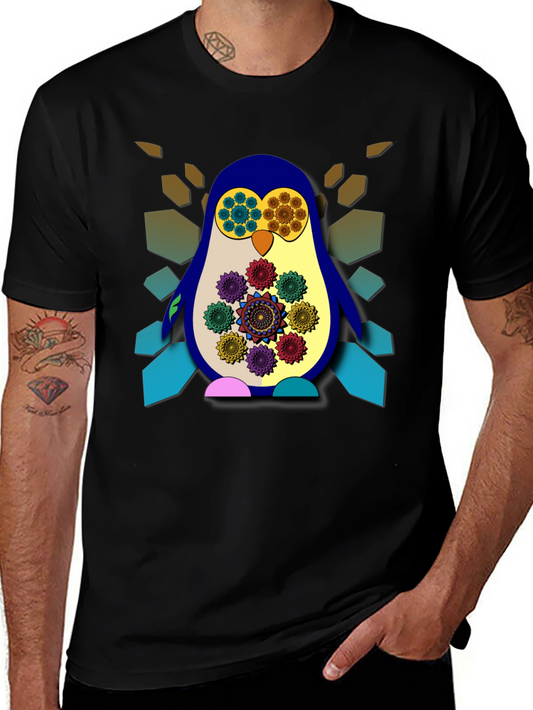 Funky Penguin Graphic Tee - Artistic Mens Black T-Shirt