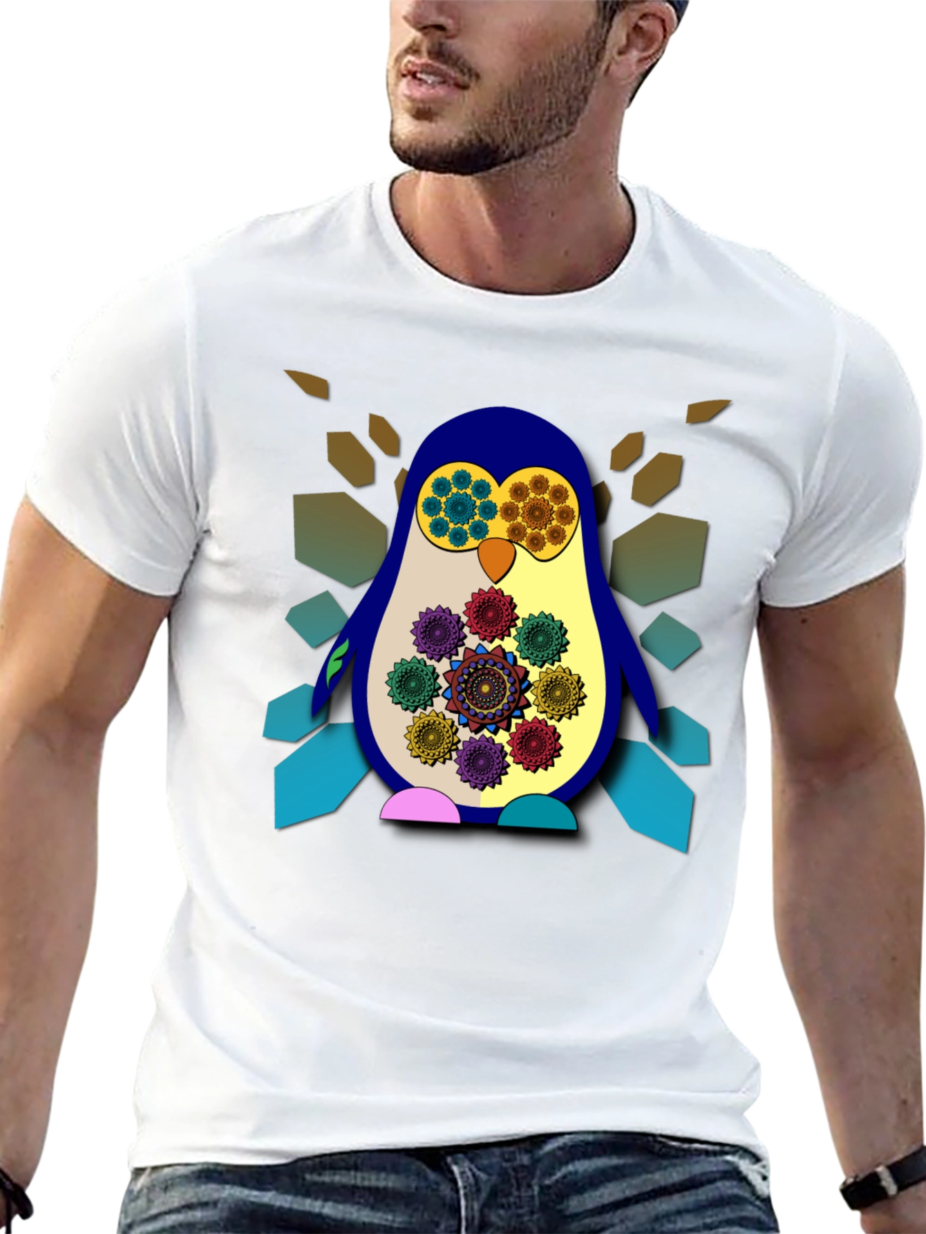 Funky Penguin Graphic Tee - Artistic Mens Black T-Shirt