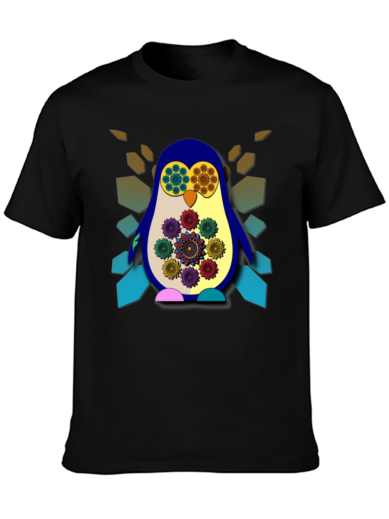 Funky Penguin Graphic Tee - Artistic Mens Black T-Shirt