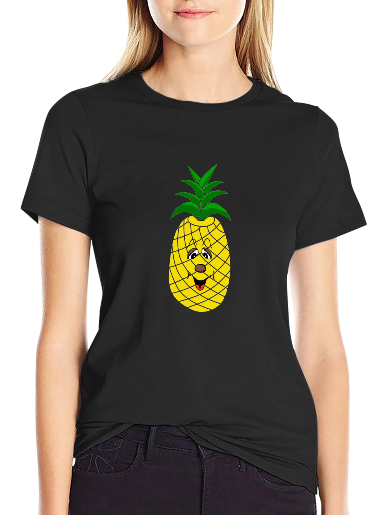 Funny Pineapple Graphic Tee - Black Cotton T-Shirt