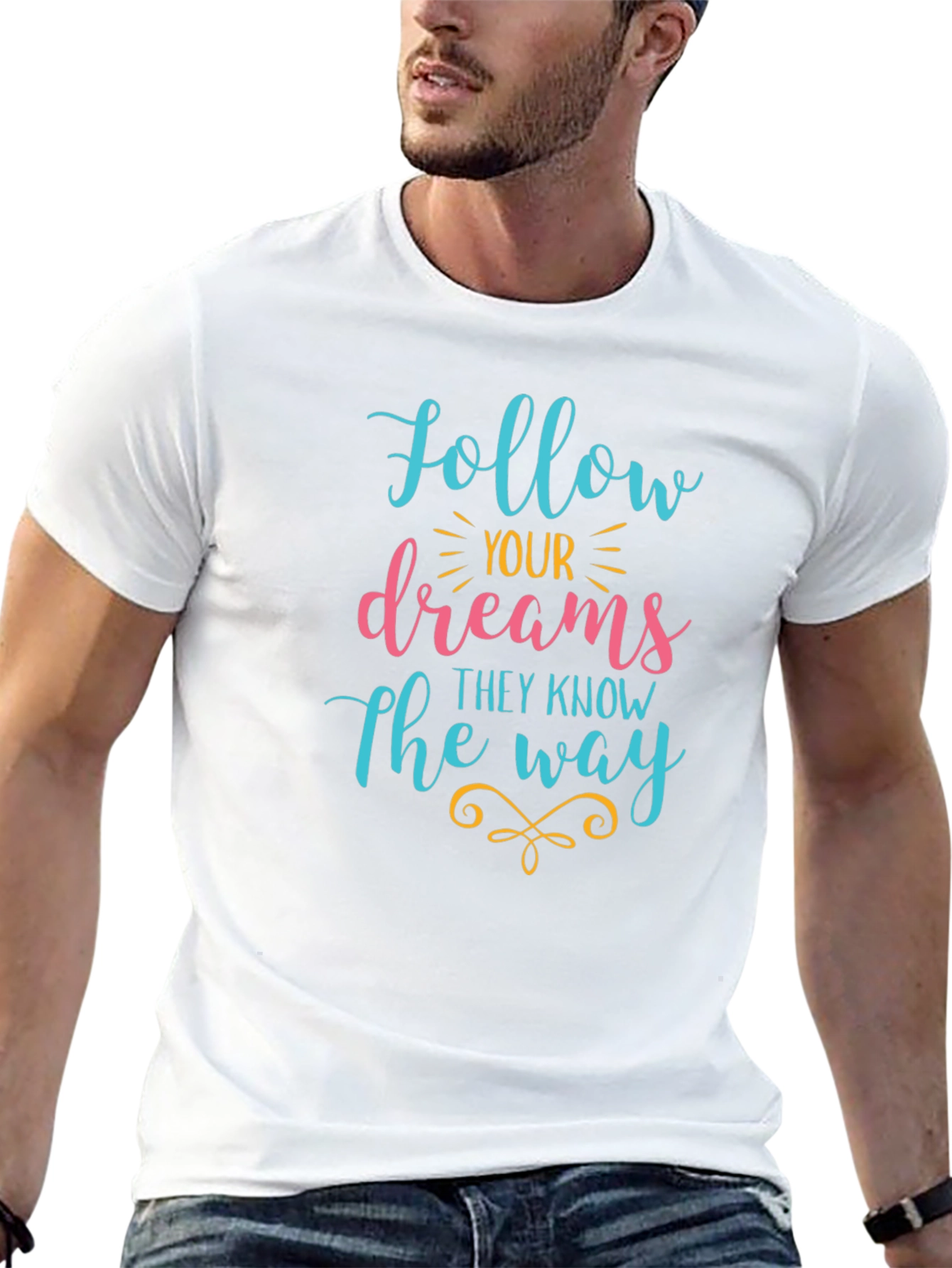 Follow Your Dreams Graphic Tee - Black Cotton T-Shirt