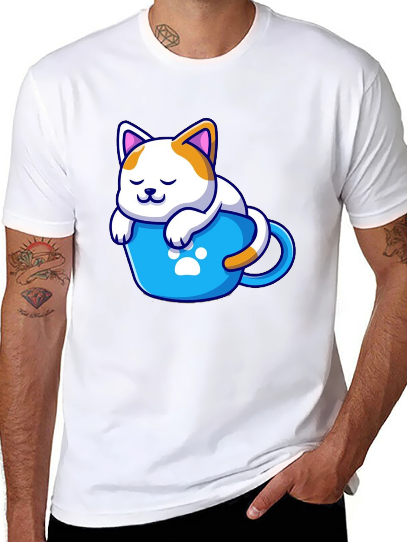 Cute Cat in a Cup Black T-Shirt
